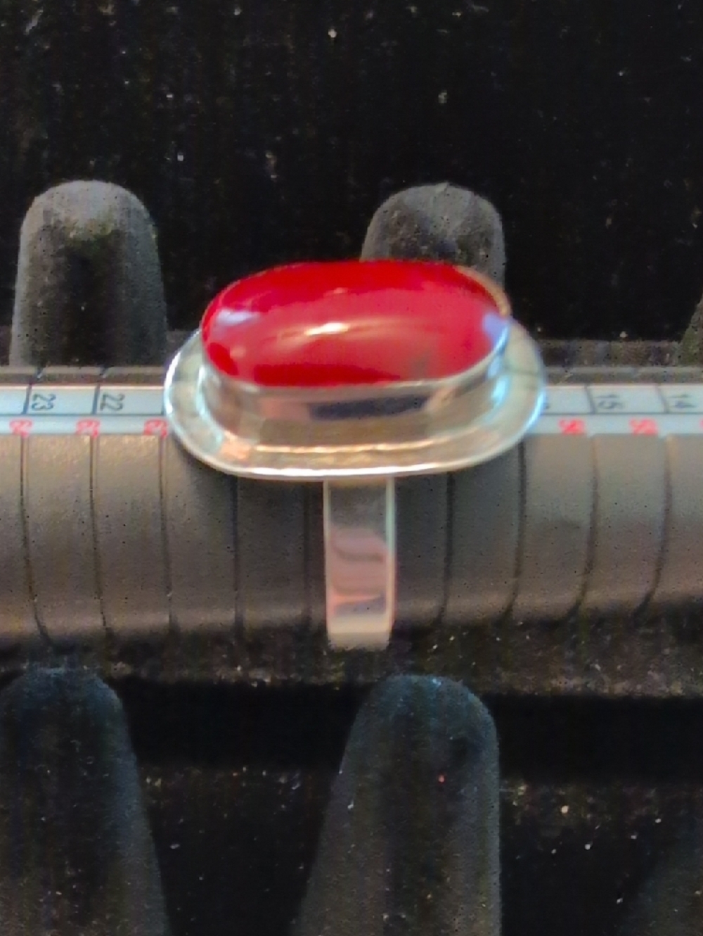 Mexican Sterling Silver Ring With Oval Red Coral